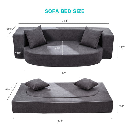 Folding Sofa Bed, 10 Inch Memory Foam Folding Bed Couch with 2 Pillows & Washable Cover Convertible Fold out Futon Sofa Sleeper Chair, 75" W x 32" D x 10" H , Twin