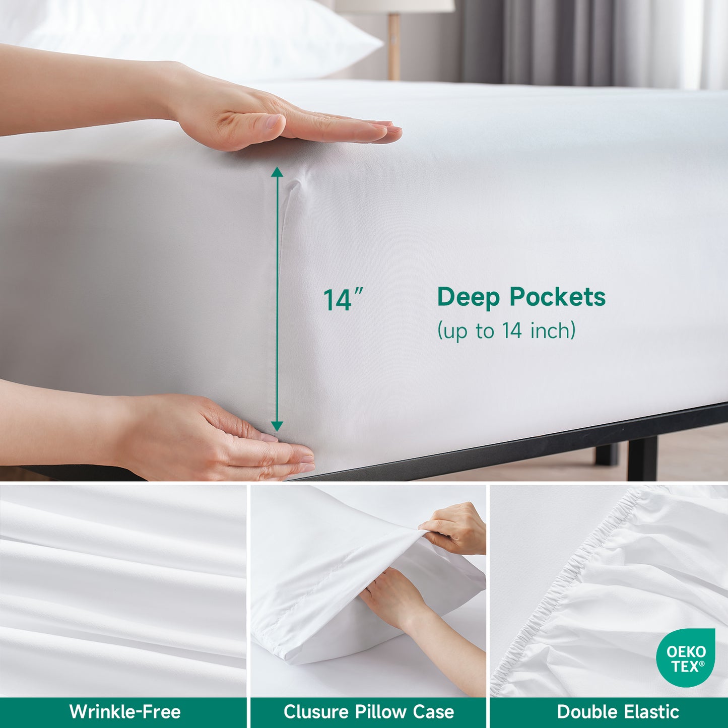 Z-hom 4 Piece cooling sheets 14” Deep Pocket Sheet White