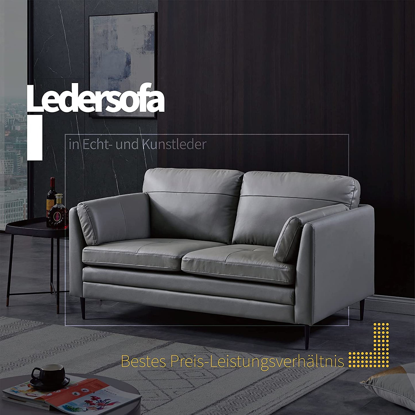 Vittoria S123 Real Leather Sofa, Genuine Leather Sofa, Grey